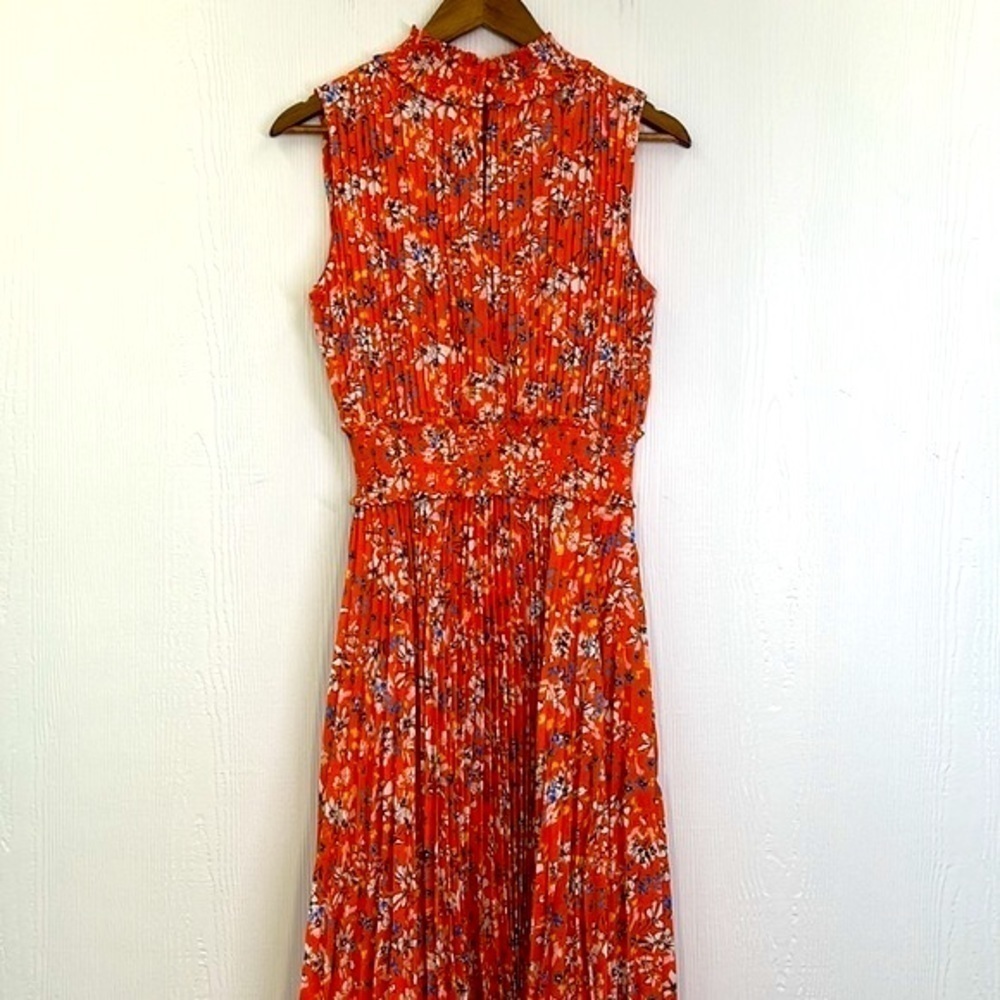 Nanette Lepore - Orange Multi Floral Pleated Sleeveless Midi Dress Size 8 - Picture 11 of 12